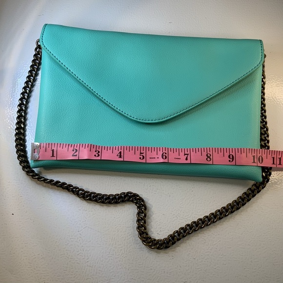 J. Crew Leather Tiffany Blue Envelope Clutch Handbag Purse - Picture 14 of 16